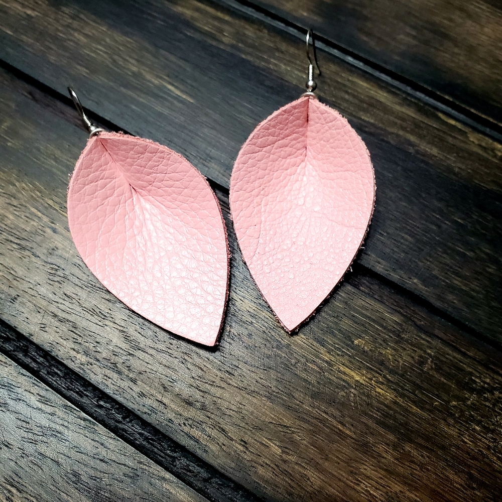 New Pink Genuine Leather Earrings